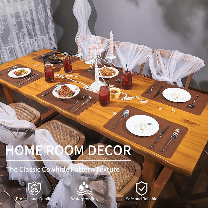 Cowhide Pattern Faux Leather Placemats Set of 4, Heat Resistant Non-Slip - Image 3