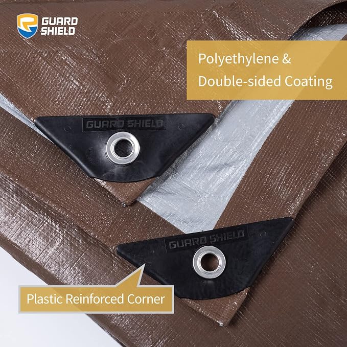 GUARD SHIELD Tarps Heavy Duty Waterproof 16x20 Feet Brown/Bright Silver Poly - Image 2