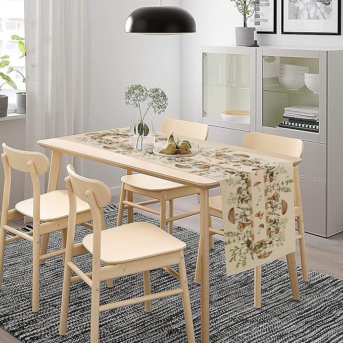 Wild Mushroom Table Runner, Retro Floral Plants Botanical Print Table Cover - Image 3