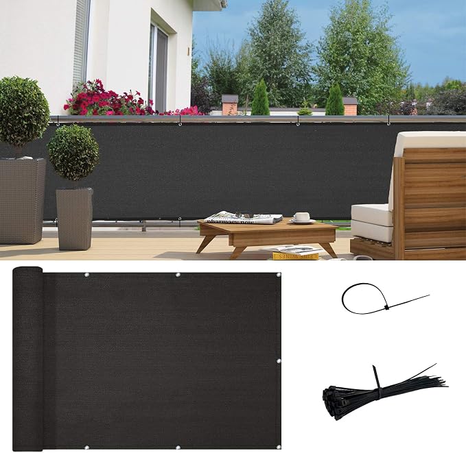 SUNNY GUARD 3'x16' Black Balcony Privacy Screen Fence, Apartments Railing Heavy - Image 7
