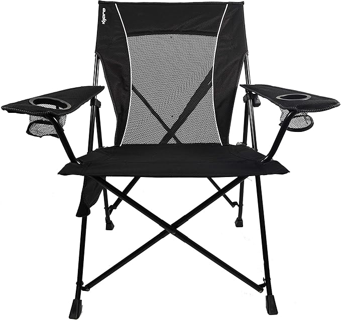Folding Camp Chair, Black with Dual Lock, Polyester and Mesh