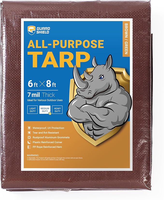 GUARD SHIELD Brown/Green Tarp 6x8 Feet Medium Duty Outdoor Waterproof Multi by GUARDSHIELD