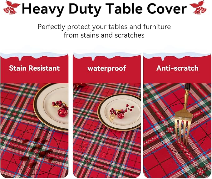 Romanstile Christmas Plaid Rectangle Vinyl Tablecloth, 100% Waterproof - Image 4