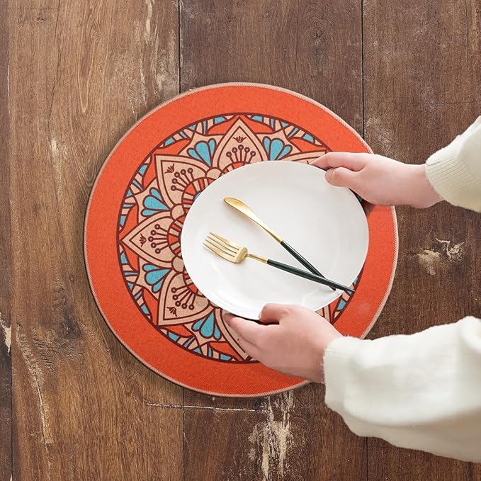 PIGCHCY Rubber Boho Placemats Set of 6, Waterproof Washable Table Mats - Image 6