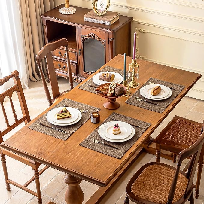 KXN Placemats Set of 4, Dual-Layer Thickened Faux Linen Table Mats, Heat - Image 7