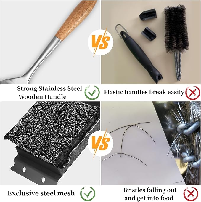 Grill Brush Bristle Free, with 5 BBQ Replacement Head, Stainless Steel Grates - Image 6