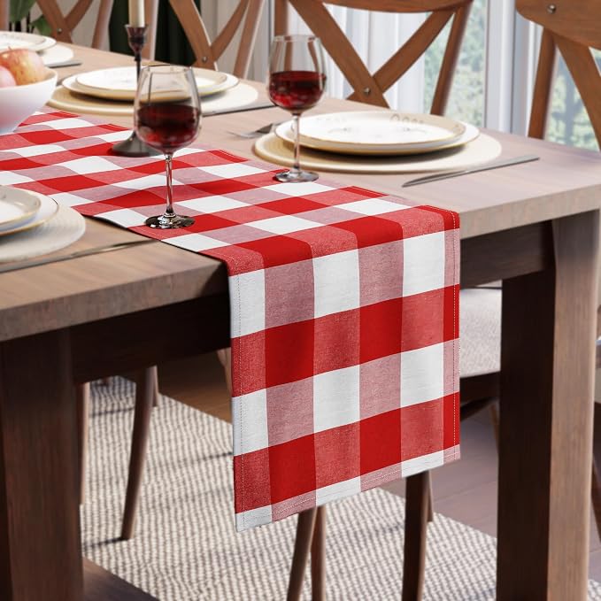 Encasa XO Cotton Dining Table Runner | Buffalo Red Checks | Size 13x59 in by EncasaXO