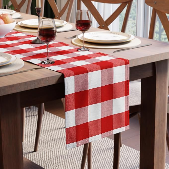 Encasa XO Cotton Dining Table Runner | Buffalo Red Checks | Size 13x104 in by EncasaXO