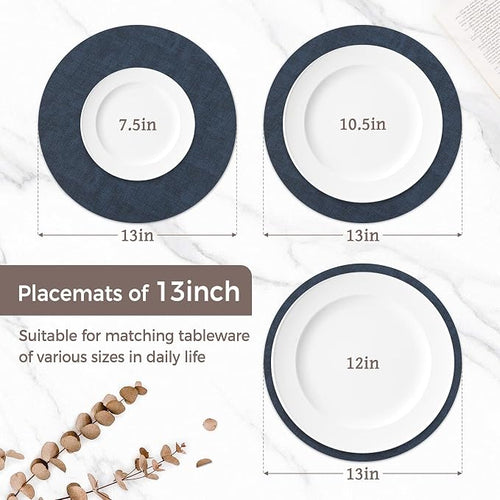 13" Round Placemats Set of 12, Reversible Faux Leather Heat Resistant Table Mats - Image 2