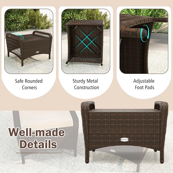 Tangkula 2 Pieces Outdoor Patio Wicker Ottomans - Image 8