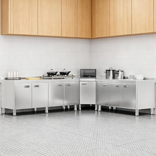 KINGBO Stainless Steel Corner Cabinet Heavy Duty Prep Table - Image 3