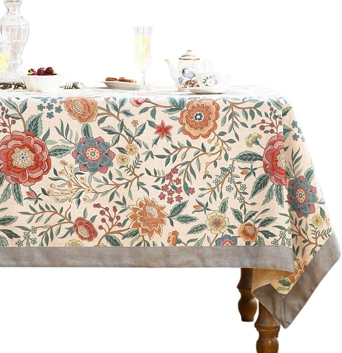 Designer Vintage Linen Long Rectangle Tablecloth, William Morris Floral by bilingaier