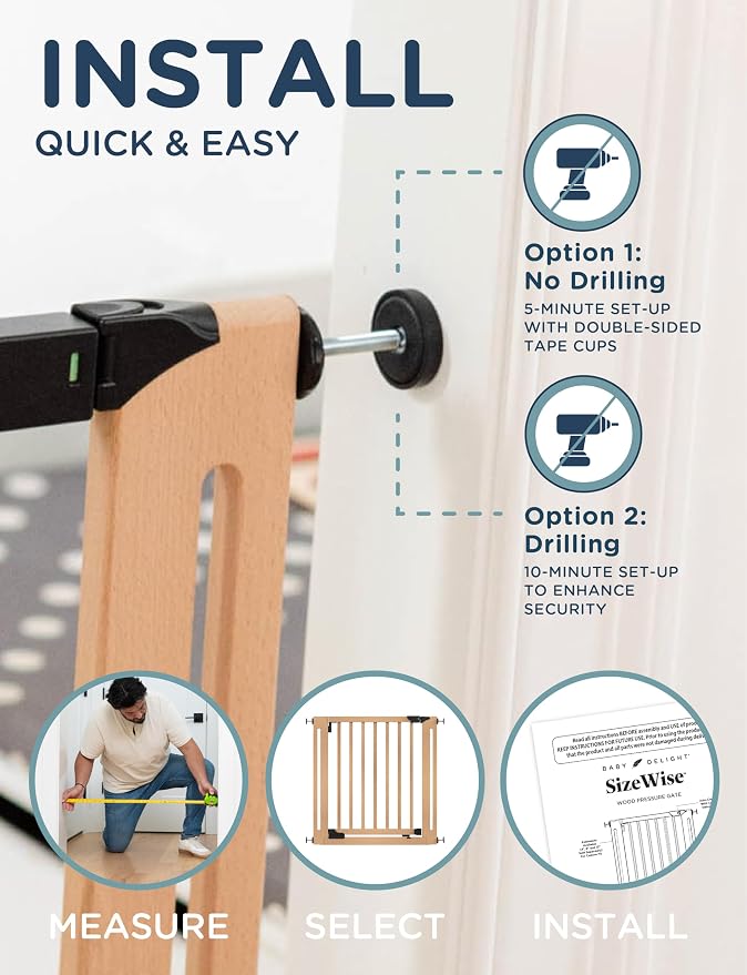 SizeWise™ Wood Pressure Mounted Safety Gate 27.6"-31.5" | Extra-Wide Passage | - Image 4