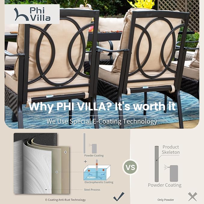 PHI VILLA Patio Chairs Set of 2, Heavy Duty Outdoor Metal Wicker Dining Chair - Image 9