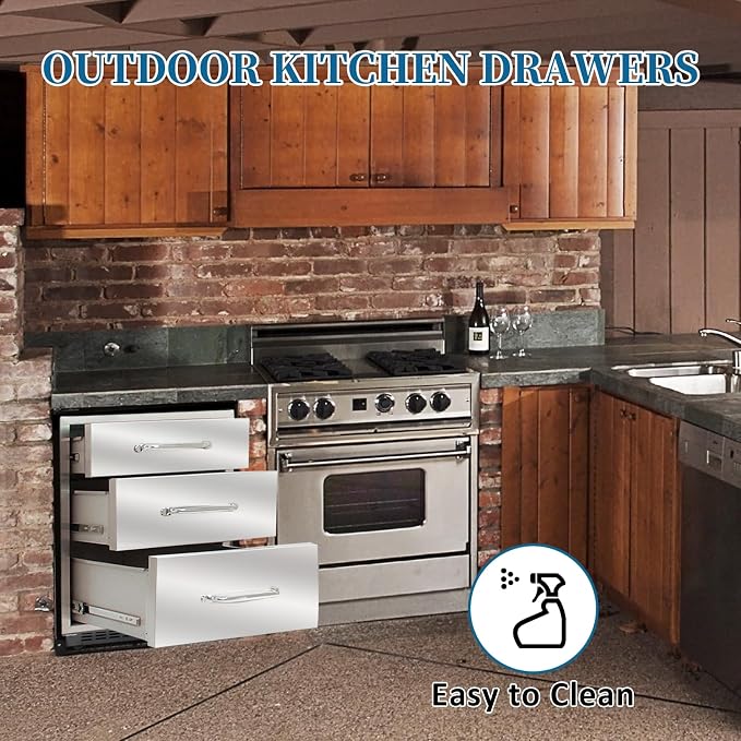 Outdoor Kitchen Drawers 18"Wx21"Hx23"D Flush Mount Access 3-Drawer BBQ - Image 5