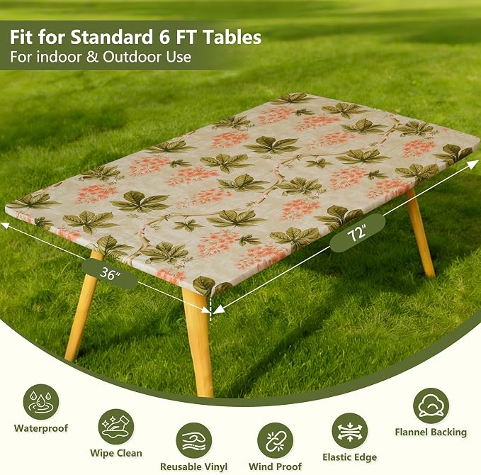 Rectangle Picnic Table Cloth, Elastic Waterproof Fitted Vinyl Tablecloths - Image 5