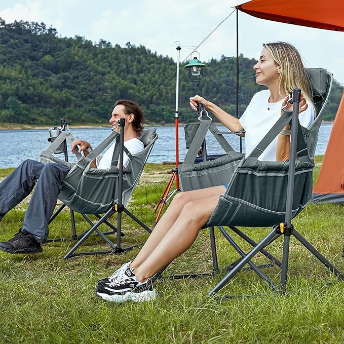 Folding Hammock Camping Chair, Grey, 2-Pack with Steel Frame