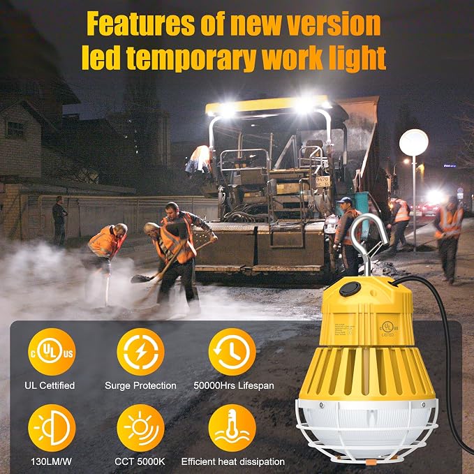 LED Temporary Work Light 100W, 13000LM 5000K Portable Hanging Construction Light - Image 3