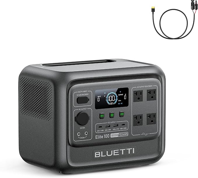 BLUETTI Elite 100 V2 Solar Generator and Solar Charging Cable, 1024Wh LFP by BLUETTI