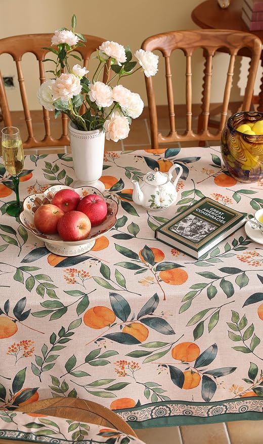 patdrea Designer Vintage Linen Rectangle Table Cloth, Framhouse Oranges and - Image 8