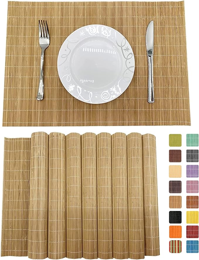 ANDSTAR Set of 8 Pcs Bamboo Placemats Sushi Rolling Mat Japanese Style Natural by Andstar
