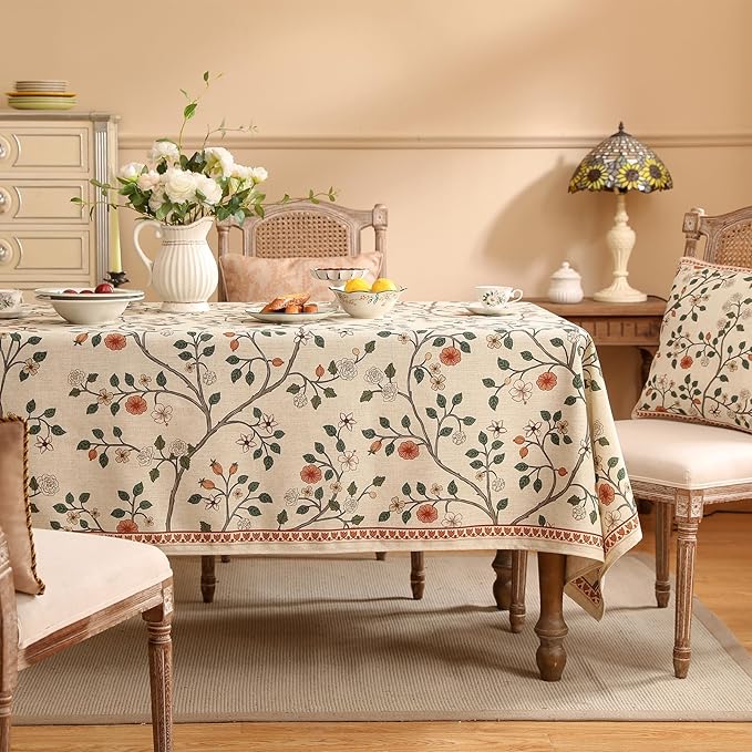 ISAENNE Designer Floral Extra Long Rectangle Tablecloth, French Linen Light - Image 2