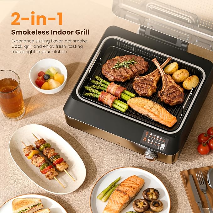 Kismile 2-in-1 Griddle and Indoor Grill, Electric Smokeless Grill - Image 2