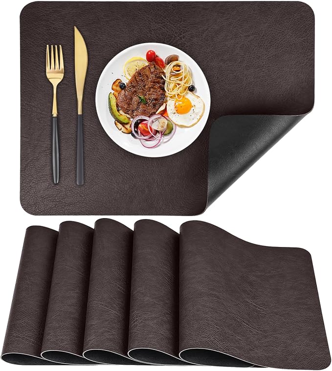 Faux Leather Placemats Set of 6 Table Mats Heat Resistant Reversible Place Mats by APLKER