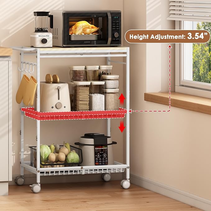 Microwave Kitchen Cart with 2 Lockable Wheels, 3 Tier Rolling Cart with 160Lbs - Image 5