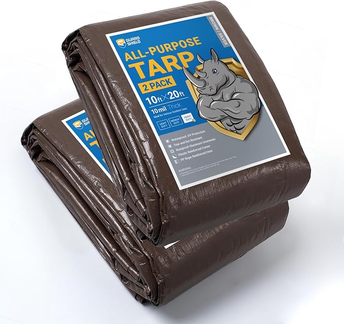 GUARD SHIELD Tarps Heavy Duty Waterproof 10x20 Feet Brown/Silver Poly Tarp by GUARDSHIELD
