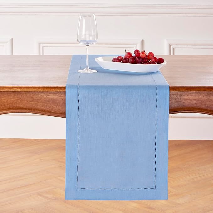 Solino Home Linen Cornflower Blue Table Runner 144 Inches Long by SolinoHome