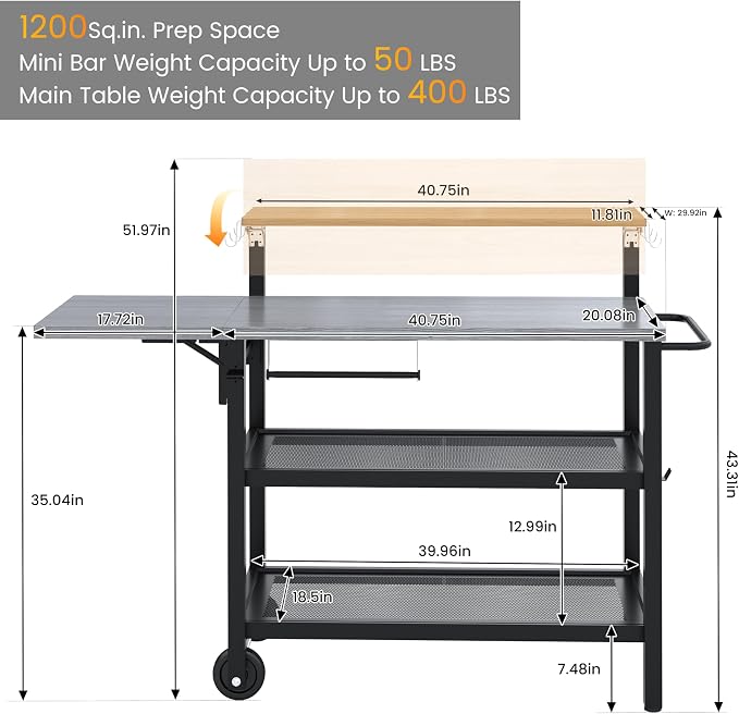 Sundale Outdoor Four-Shelf Grill Cart Table, Movable Stainless Metal Flattop - Image 5