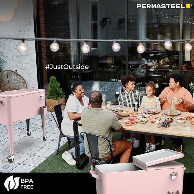 Permasteel 80 Quart Party Cooler, Rolling Ice Chest - Image 7
