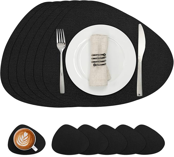 Placemats and Coasters, Washable Reversible Placemats Round Faux Leather by Chitomars