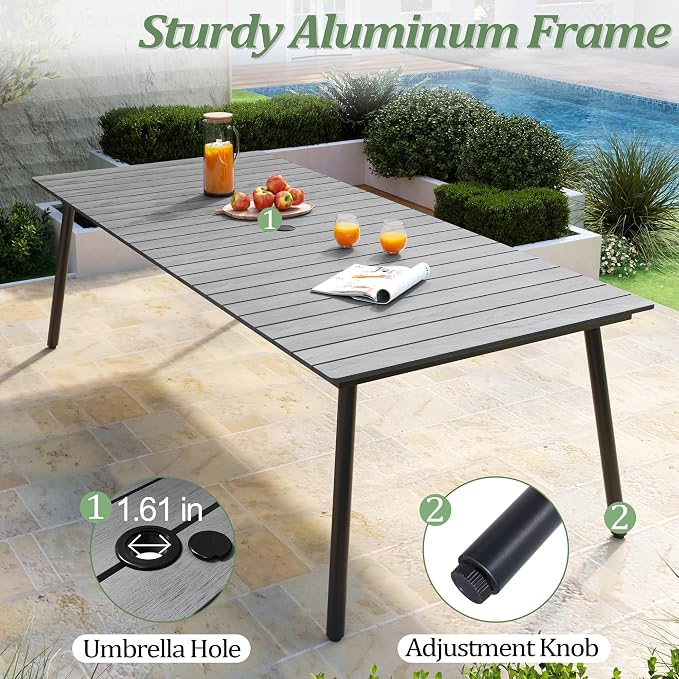 95" Patio Outdoor Dining Table for 8-10, Weather-Resistant Aluminum Frame - Image 6