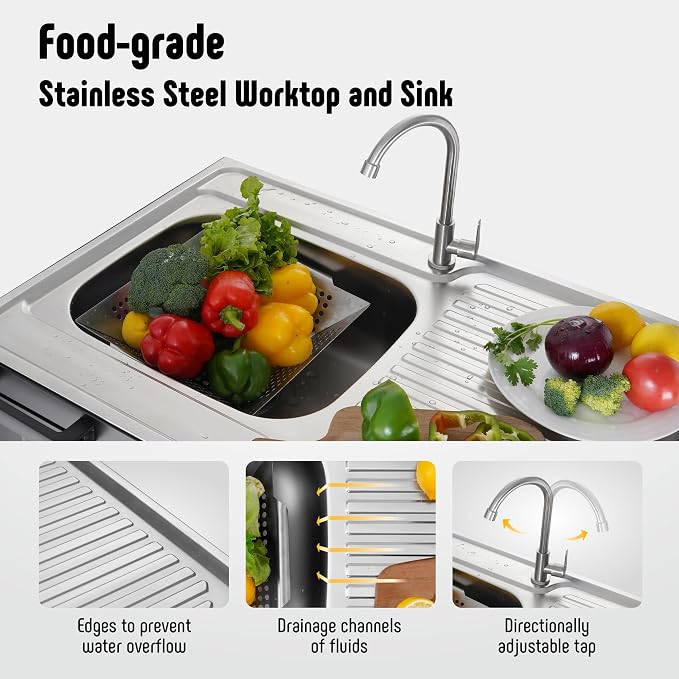 35” Outdoor Grill Cart with Sink, Outdoor Kitchen Sink Station with Hose Hook Up - Image 6