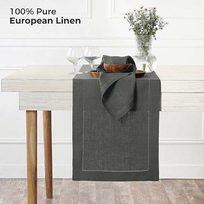 D'Moksha Homes Linen Charcoal Grey Table Runner 84 Inches Long - Image 3