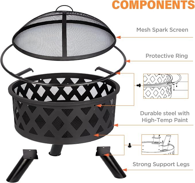 Red Mountain Valley 30'' Outdoor Wood Burning Fire Pit, 2-in-1 Large Round Fire - Image 5