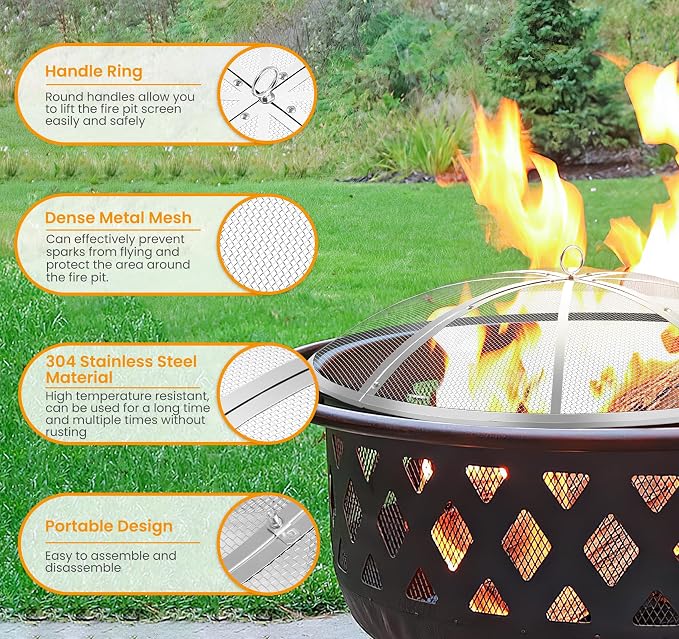 Fire Pit Spark Screen 40 Inch Round, Heavy Duty Stainless Steel Outdoor Fire - Image 3