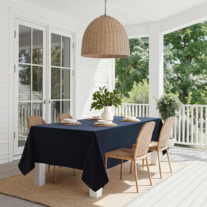 MIULEE Navy Blue Linen Polyester Tablecloth 60x104 Inch Rectangle Table Cloth - Image 8