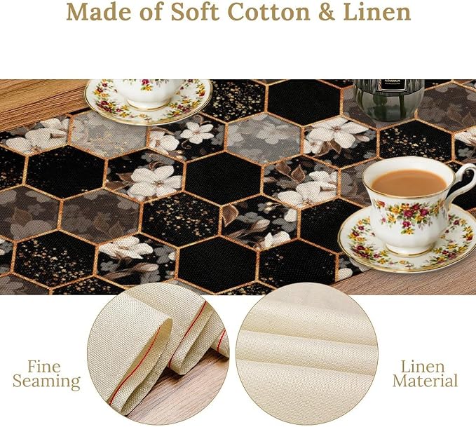 Marble Table Runner, Spring Floral Marble Geometric Texture Pattern Table Runner - Image 4