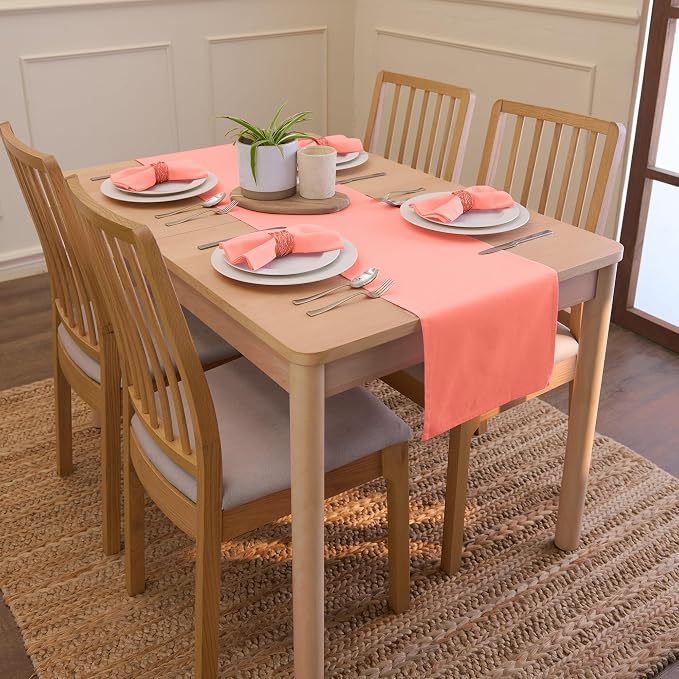Encasa XO Table Runner 13"x72" Long | Cotton Canvas Fabric | Coral Solid Color - Image 2