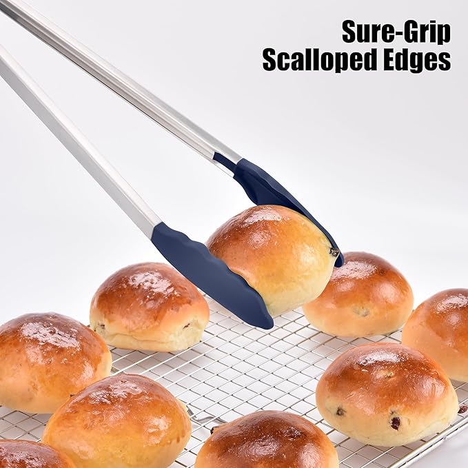 Tongs, 17.2-Inch Navy Blue Stainless Steel with 600°F Silicone Tips