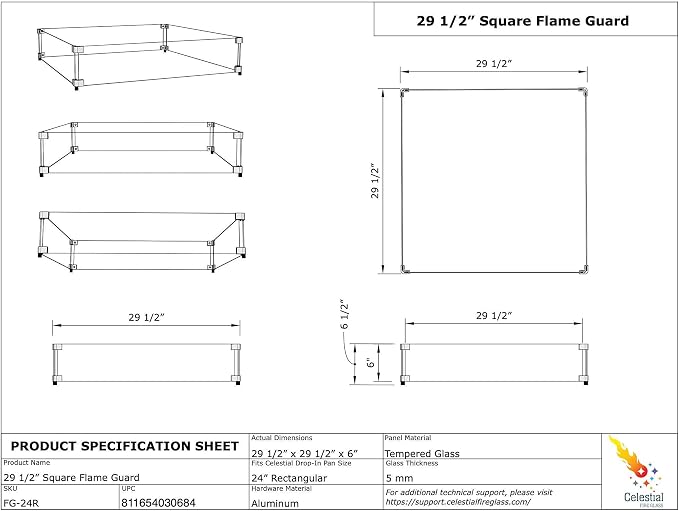 Celestial 29.5" x 29.5" x 6" Wind Guard, fits Celestial 24” Square Fire Pit - Image 5