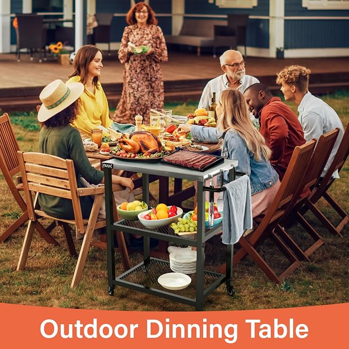 NUUK Grill Cart 16" x 24" Dining Prep Table 3-Shelf Kitchen Worktable Rolling - Image 2
