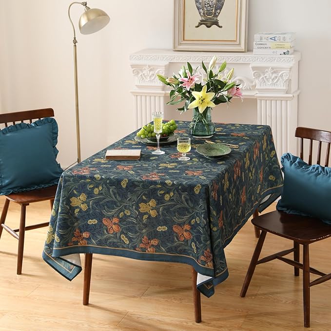 patdrea Designer Dark Blue Linen Square Tablecloth, Vintage French Rustic - Image 7