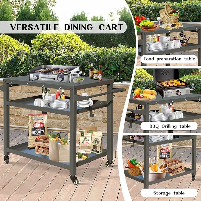 Domi 3-Tier Outdoor BBQ Grill Cart - Image 8