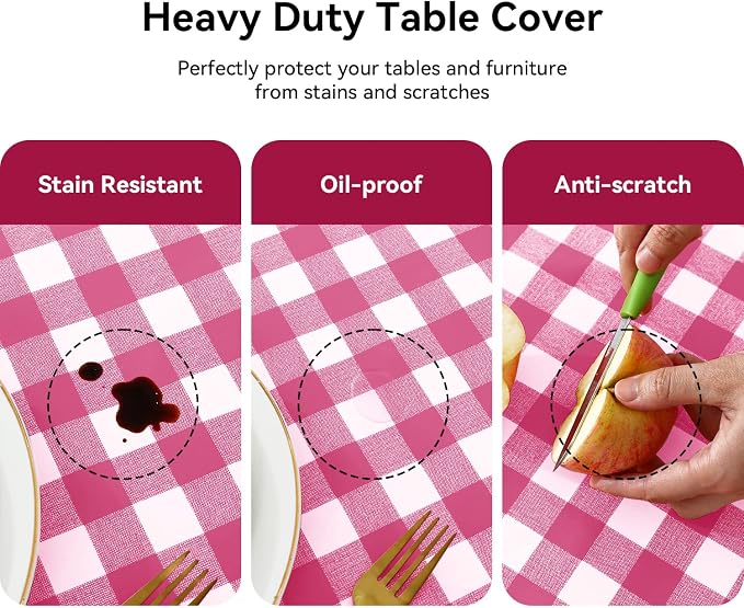 Romanstile Rectangle Vinyl Tablecloth, 100% Waterproof Buffalo Gingham Plastic - Image 4