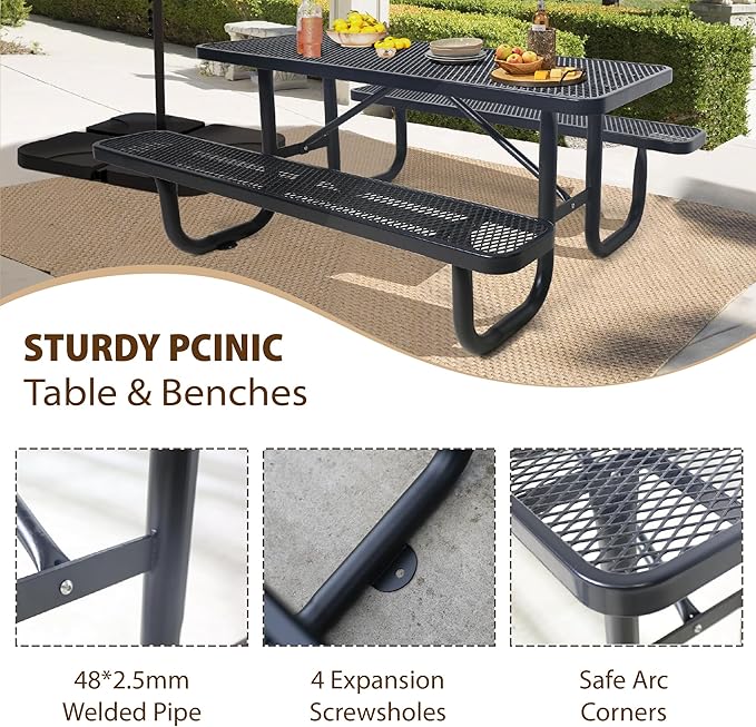 4 FT Metal Picnic Tables for Outside, Outdoor Coated Steel Heavy Duty - Image 5