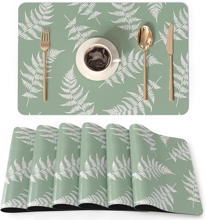QIYI Placemats Set of 6, 12x18 Inch Faux Leather Place Mats by QIYI